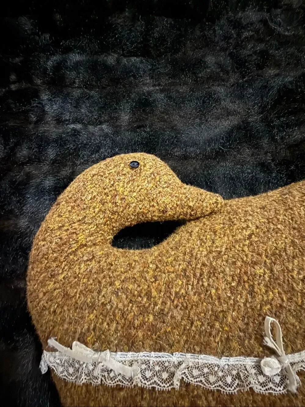 Primitive cottagecore 13x16 pillow duck with lace door stopper